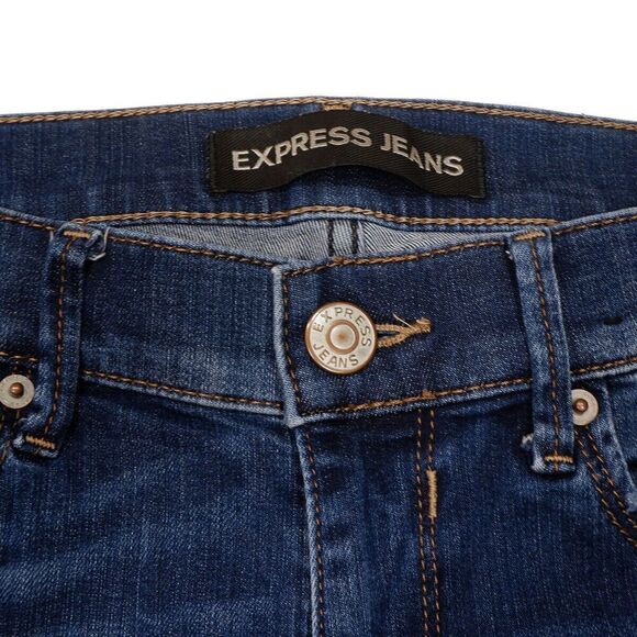 Express Jeans Womens Size 4 S Legging Mid Rise Distressed Blue Measure 30 x 26.5 - Picture 3 of 12